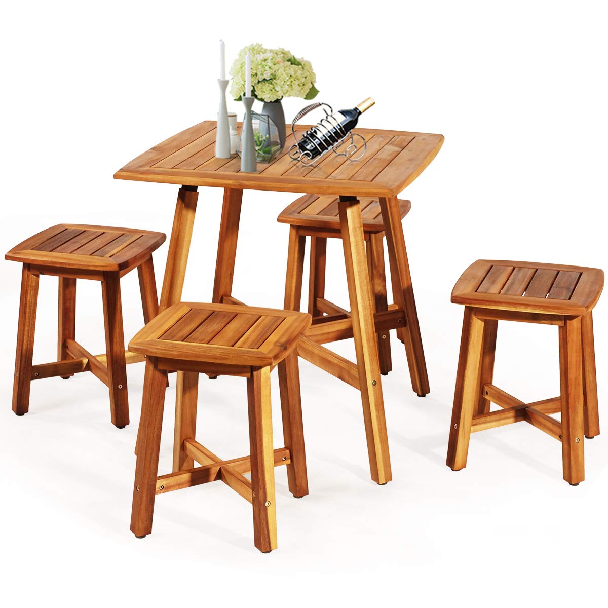 Tangkula 5 Piece Wood Patio Dining Set
